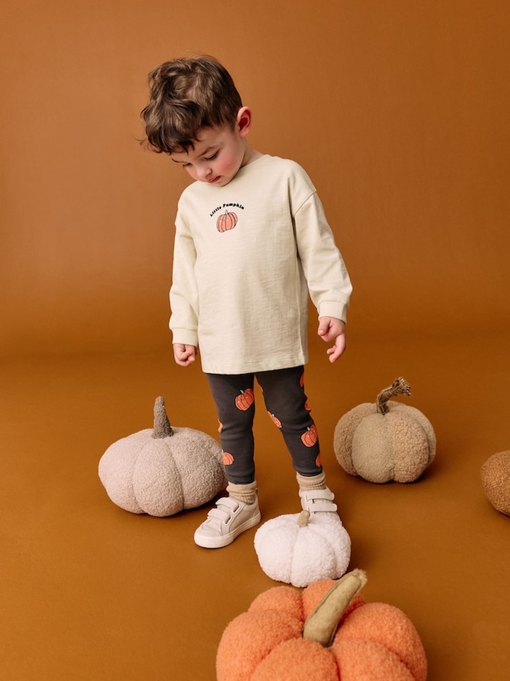 8. NEXT • NWT Cream Pumpkin Graphic Long Sleeve Top and matching bottoms